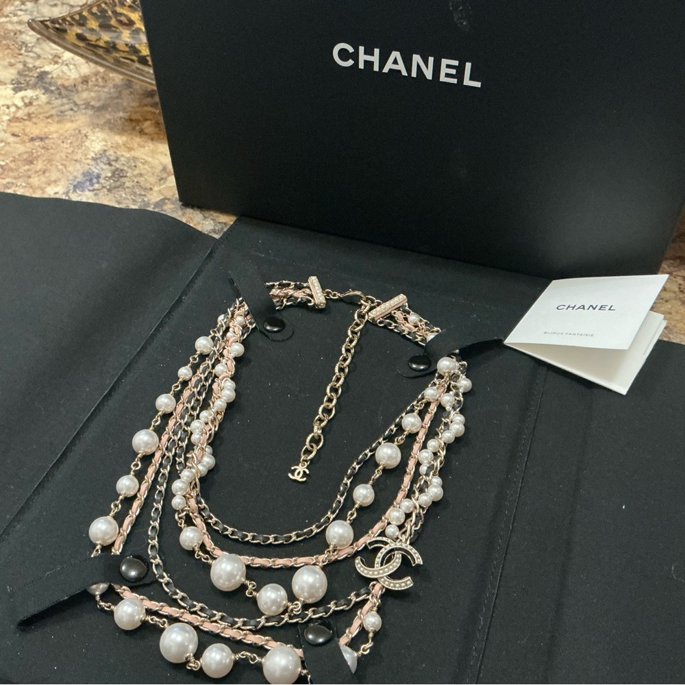 CHANEL Gold and Cream Pearl Multi-Strand Necklace